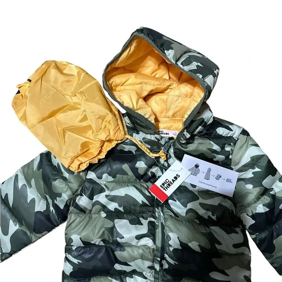 Camouflage Puffer Jacket with Yellow Bag - Picture 2 of 5